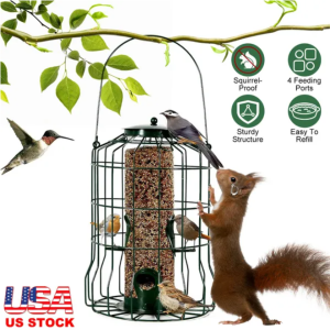 Outdoor Wild Bird Feeder Squirrel Proof Chew Proof Metal Hanging Seed Feeder